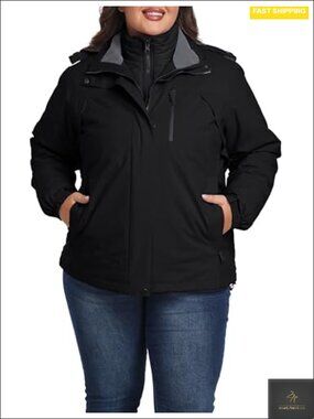 Women's 3 in 1 Ski Jacket Plus Size Winter Snowboarding Coat Waterproof